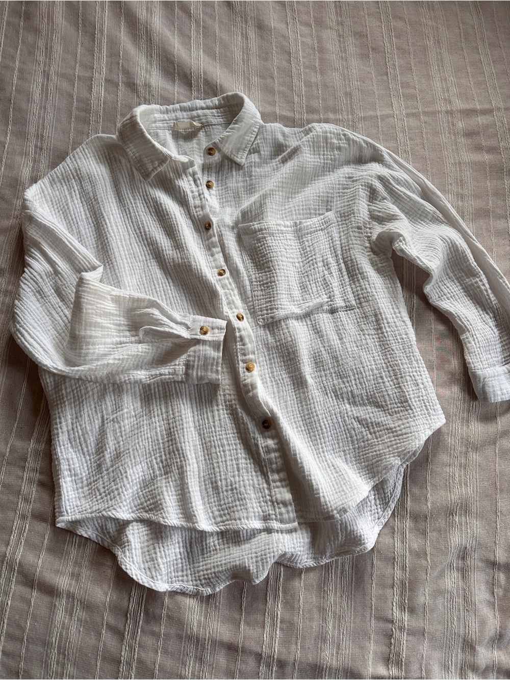 Altar'd State White Cotton Gauze Oversized Button Down Shirt | L